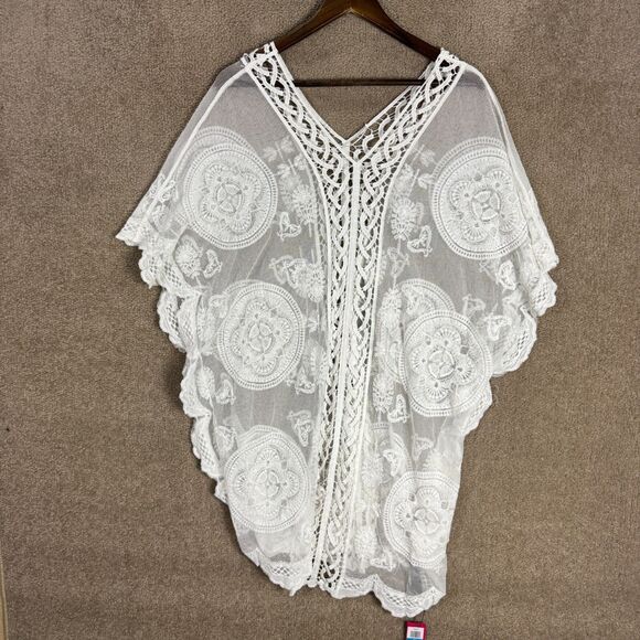Vince Camuto Leaf Lace Topper Womens One Size OS White Sheer Lace V Neck NEW - Picture 9 of 10